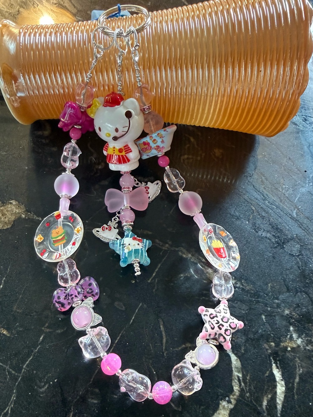 Sanrio Hello Kitty Pink and Purple Beaded Charm Keychain